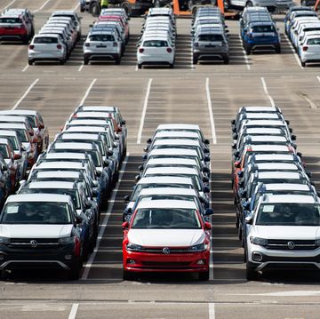 around 5,000 unfinished cars remain parked outside the volkswagen navarra factory in pamplona due to lack of semiconductor supply