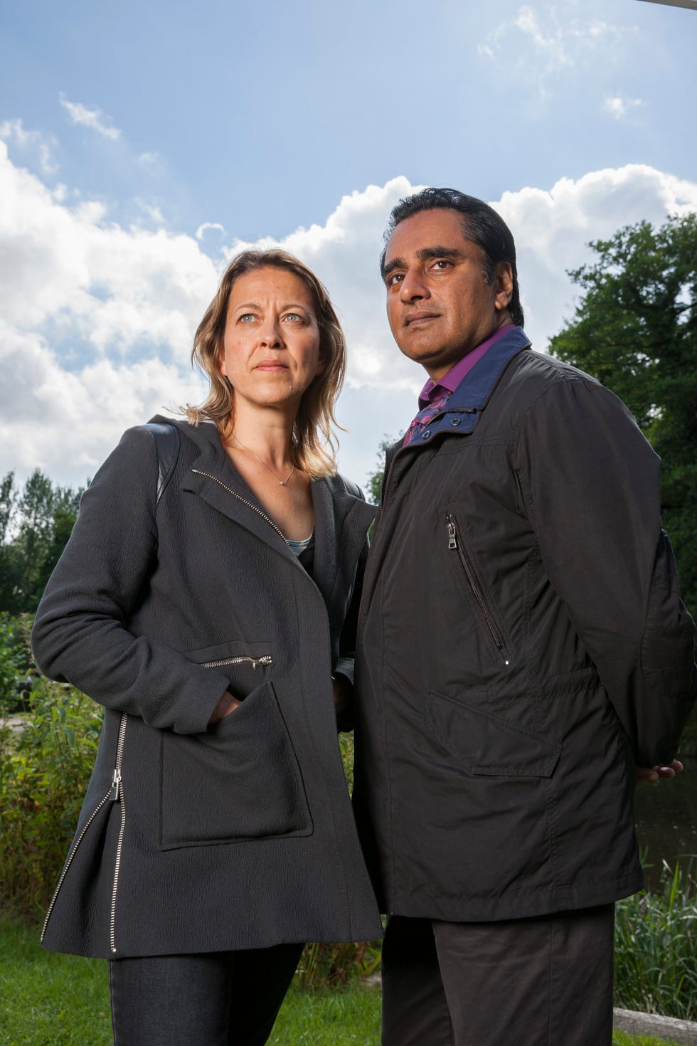 itvunforgotten series 2episode 1pictured : nicola walker as cassie and sanjeev bhaskar as sunnythis photograph is (c) itv plc and can only be reproduced for editorial purposes directly in connection with the programme or event mentioned above. once made available by itv plc picture desk, this photograph can be reproduced once only up until the transmission [tx] date and no reproduction fee will be charged. any subsequent usage may incur a fee. this photograph must not be manipulated [excluding basic cropping] in a manner which alters the visual appearance of the person photographed deemed detrimental or inappropriate by itv plc picture desk. this photograph must not be syndicated to any other company, publication or website, or permanently archived, without the express written permission of itv plc picture desk. full terms and conditions are available on the website www.itvpictures.comfor further information please contact:patrick.smith@itv.com 0207 1573044