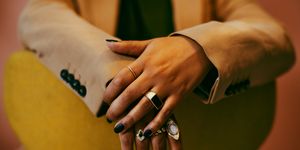 closeup shot of fashionable rings on a womans hands