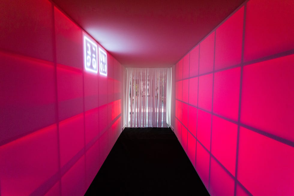 Red, Pink, Light, Architecture, Magenta, Purple, Wall, Line, Design, Room, 
