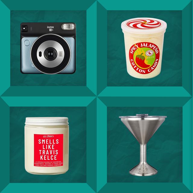 instax camera, jalapeno cotton candy, song frame, insulated martini glass, travis kelce candle