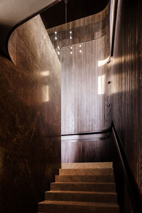 Stairs, Architecture, Light, Wall, Line, Building, Interior design, Wood, Room, Floor, 