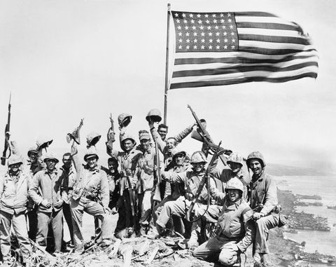 Marines with American Flag on Iwo Jima