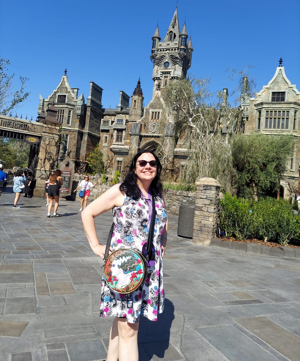 the author in front of frankenstein manor in dark universe