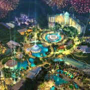 a rendering of universal orlando resort's epic universe, which will double the size of the theme park