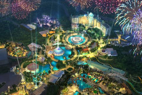 a rendering of universal orlando resort's epic universe, which will double the size of the theme park
