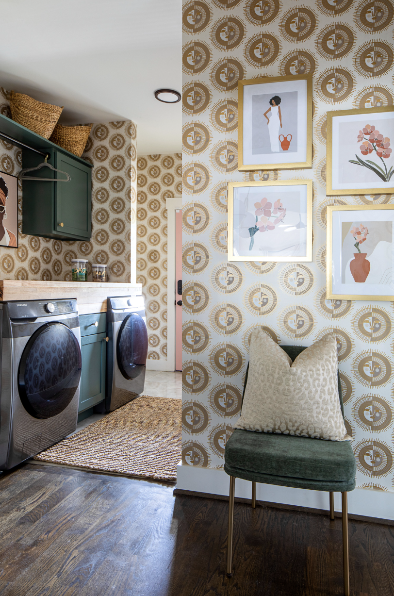 Hand Painted Accent Wall Faux Wallpaper  Laundry Room Makeover   Farmhouse Living