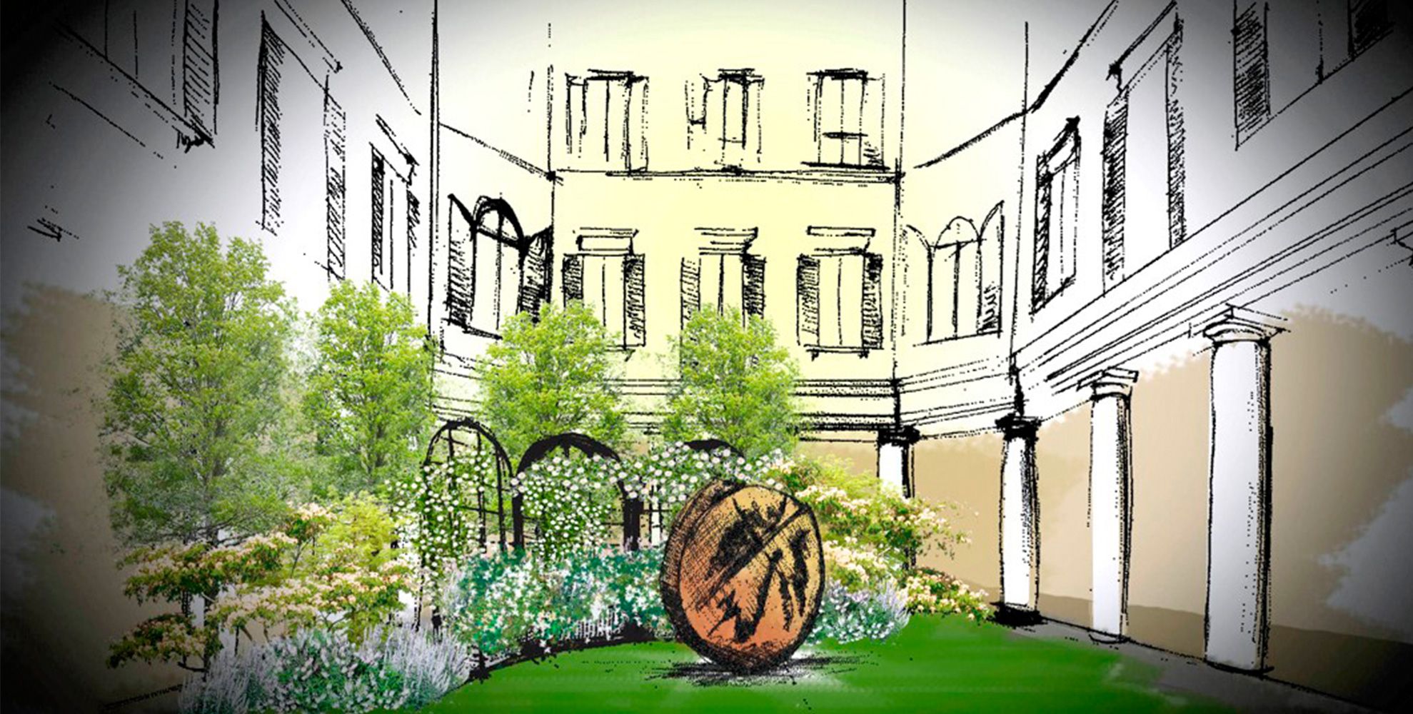 Il bozzetto di The Secret Garden, il giardino realizzato da Verde Profilo per Marie Claire Maison nel Chiostro delle Gallerie d'Italia.