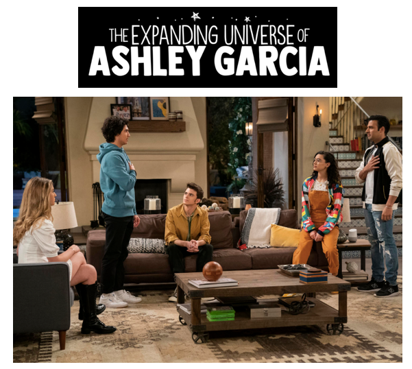 paulina chávez as ashley garcia, posing with two castmates in a living room the show is a good housekeeping pick for best netflix shows for teens tweens