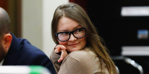 anna sorokin sits at the defense table in new york state supreme court, in new york