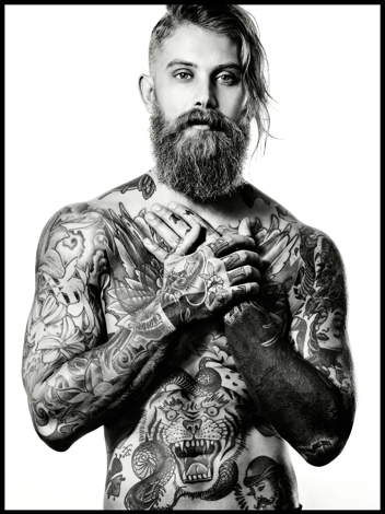 Hot Sexy Shirtless Tattooed Man Guy Beard Long Hair Tattoo Ink  Etsy  Australia