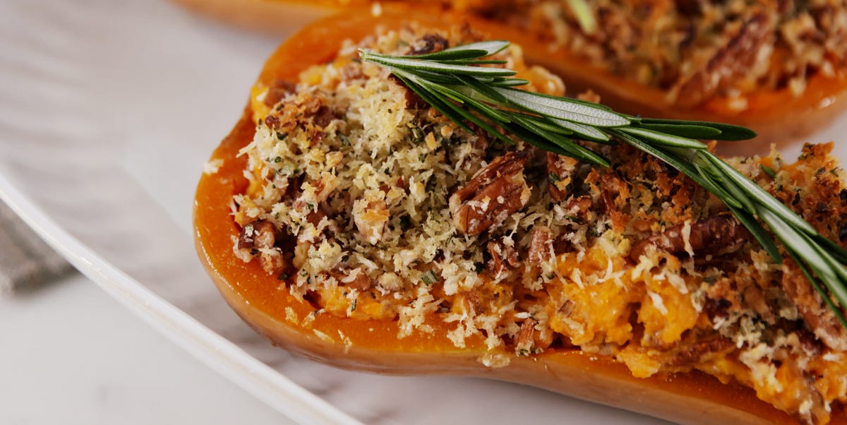 Video player poster image preview for Twice-Baked Parm and Pecan Butternut Squash | Delish + Fisher Nuts