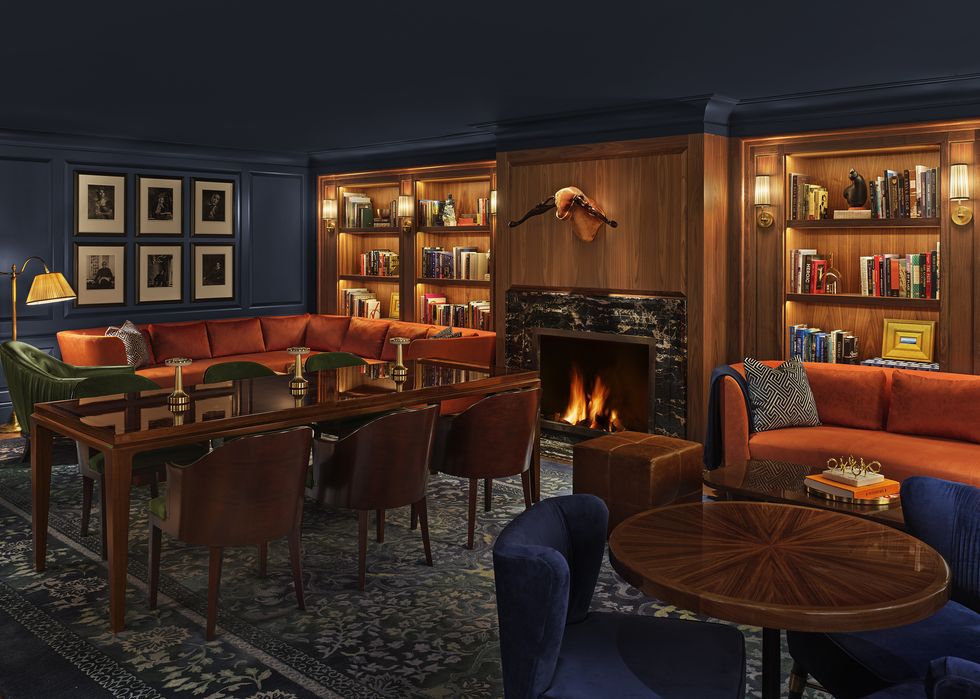 the newbury boston fireplaces in the street bar and the library