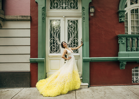 Photograph, Dress, Yellow, Green, Gown, Beauty, Wedding dress, Snapshot, Fashion, Bride, 