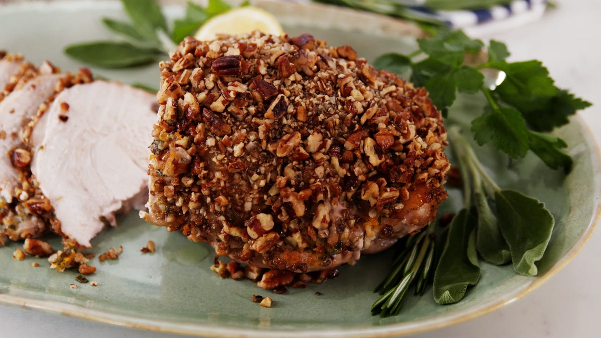 preview for Rosemary, Sage and Pecan-Crusted Turkey Breast | Delish + Fisher Nuts