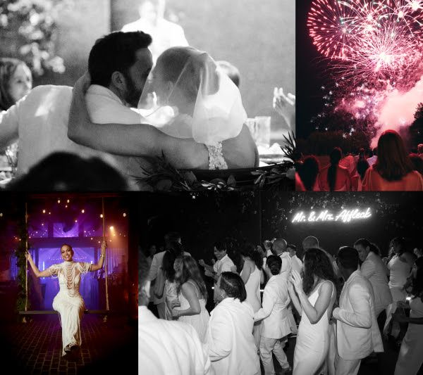 a collage of images from lopez and affleck's reception that lopez shared