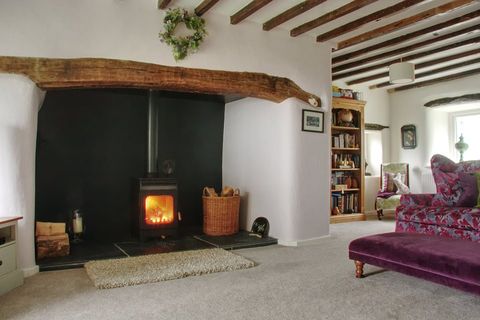 cottage fireplace and living room