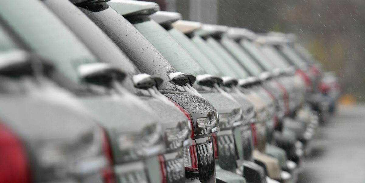 Unsold Cars For Sale in Winter Falling Snow