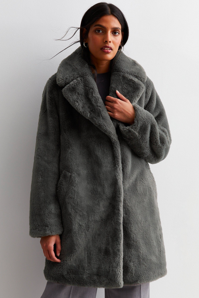 dark grey faux fur coat