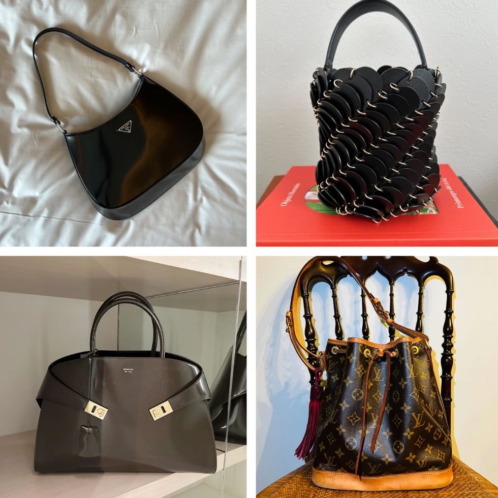 a collage of different purses