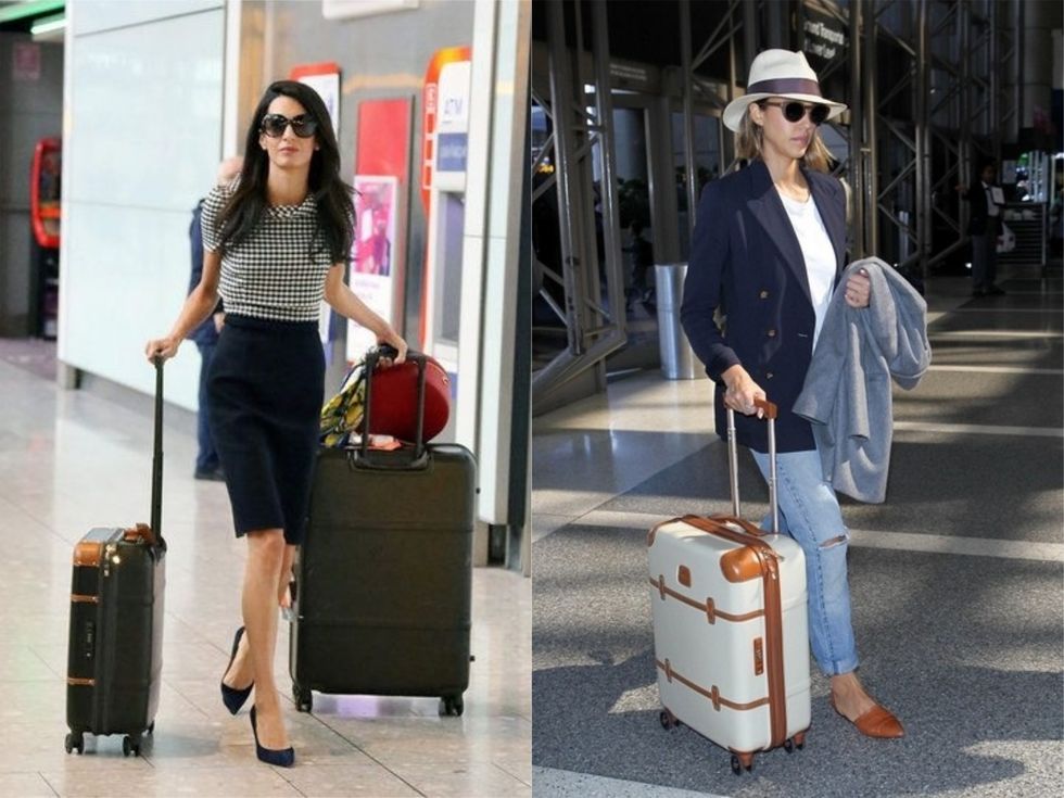Hand luggage, Suitcase, Shoulder, Street fashion, Snapshot, Standing, Fashion, Travel, Jeans, Denim, 
