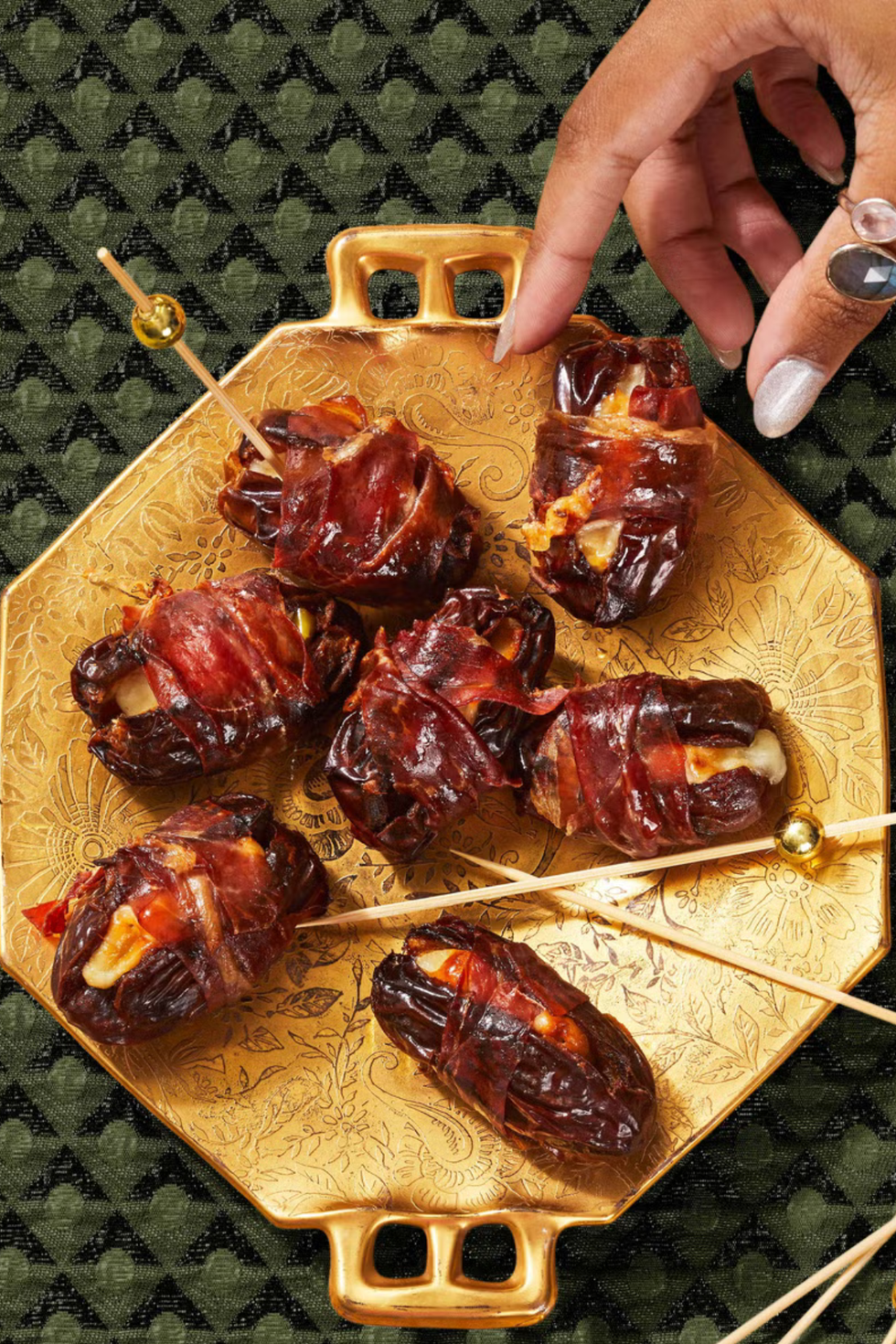 dates, manchego, pepperoncini and prosciutto appetizers