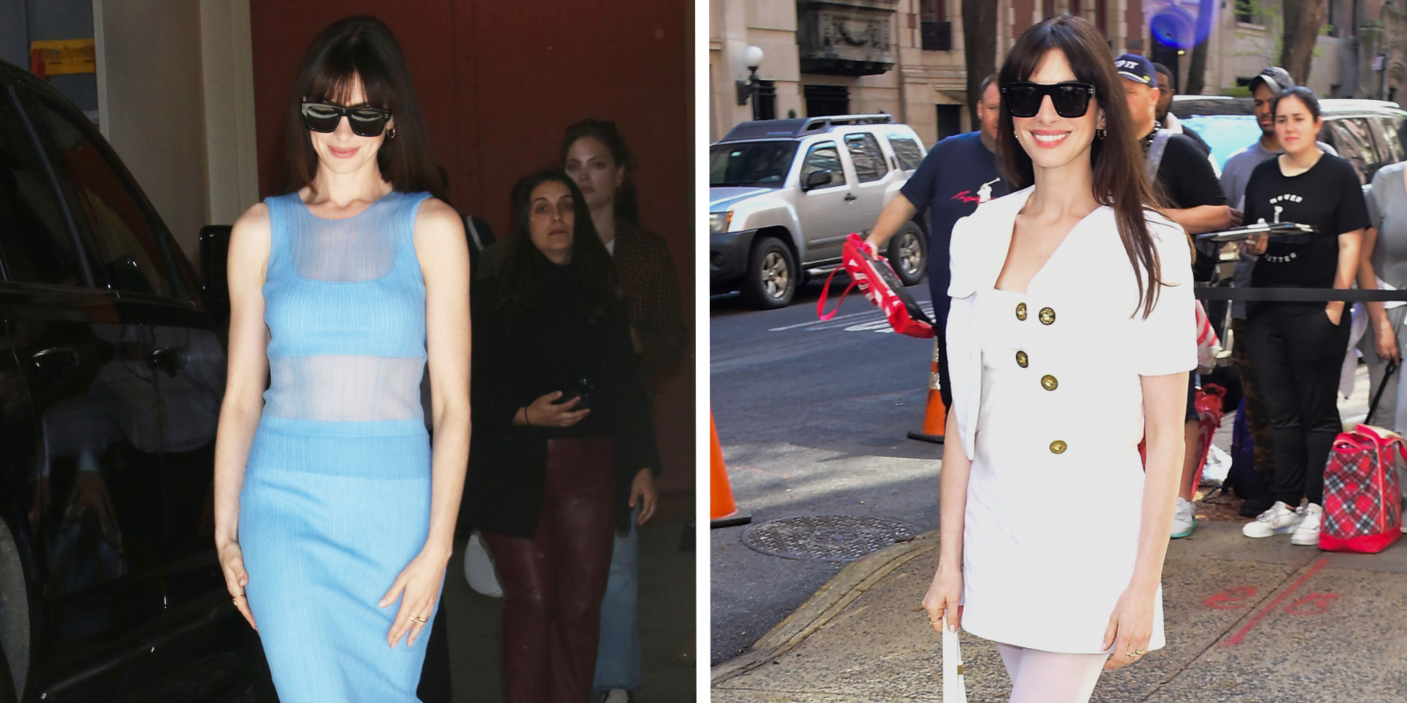 The star wore two monochromatic looks in one day for her The Idea of You press tour.