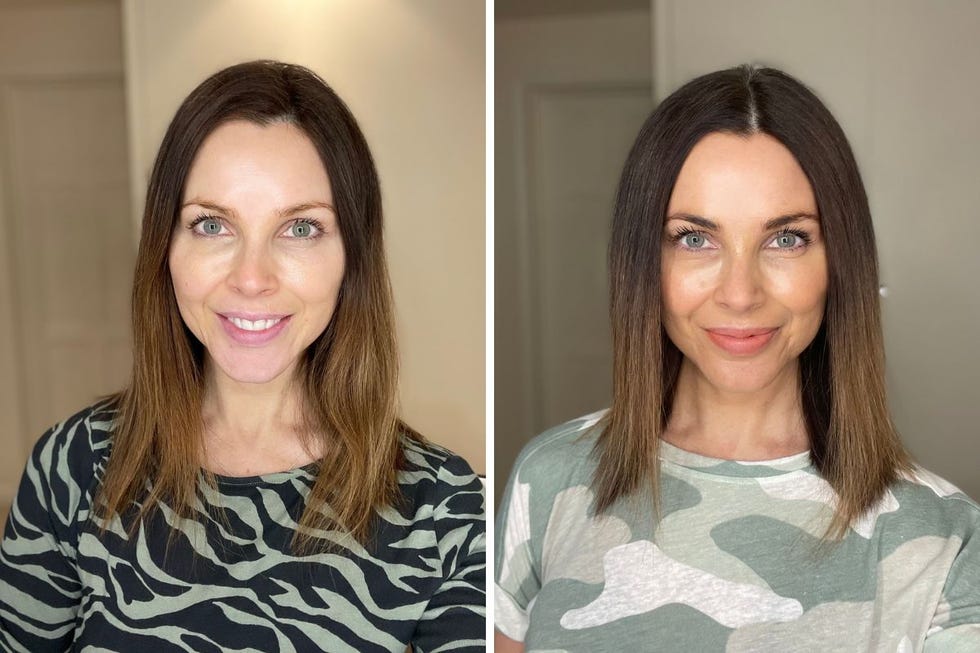 a person smiling next to another woman