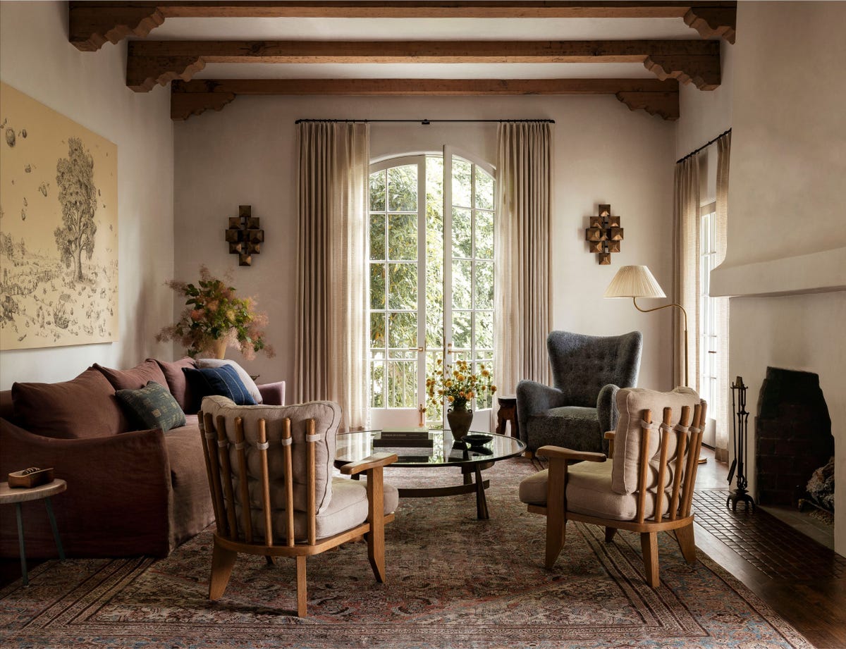 a living room with a fireplace