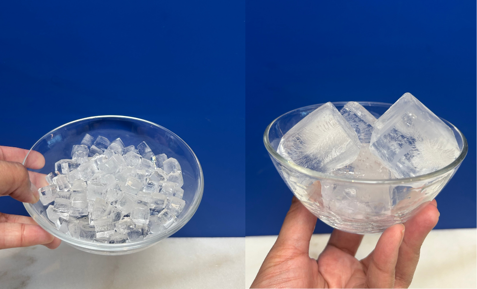 small and large ice in a dish