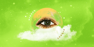 an eye over an orange circle on a green background, with the word "uranus" surrounding it