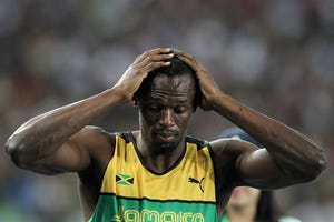 usain bolt se lamenta en una competición