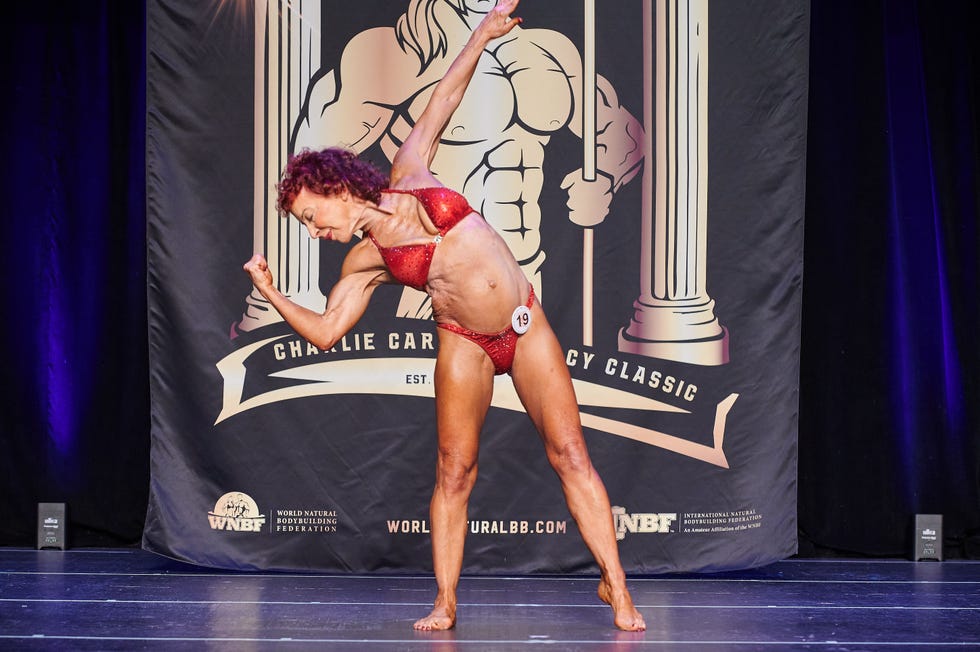 marilynn larkin competing in the june 2024 hercules bodybuilding competition in white plains, new york