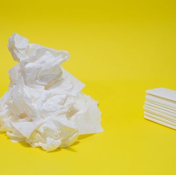 used and new tissues on yellow background concept of sickness, flu and cold, crying, untidy, masturbation