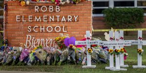 uvalde, texas   may 26 a memorial is seen surrounding the robb elementary school sign following the mass shooting at robb elementary school on may 26, 2022 in uvalde, texas according to reports, 19 students and 2 adults were killed, with the gunman fatally shot by law enforcement photo by brandon bellgetty images