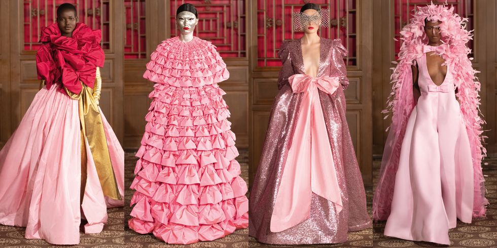 Pink, Dress, Clothing, Gown, Fashion, Haute couture, Peach, Fashion model, Formal wear, Victorian fashion, 