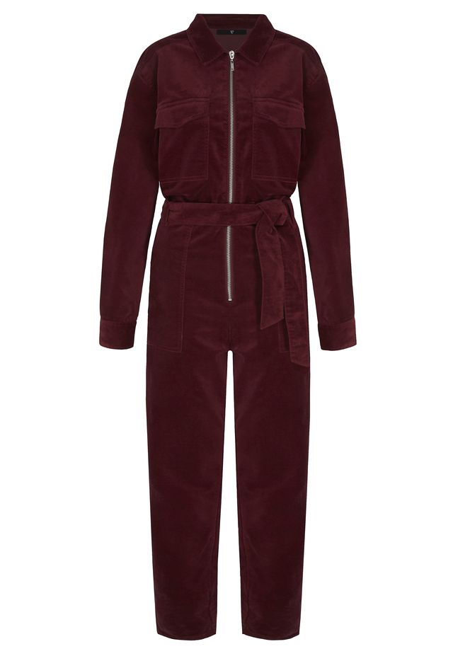 Clothing, Overall, Maroon, Outerwear, Velvet, Sleeve, Workwear, Suit, Rain suit, Trousers, 