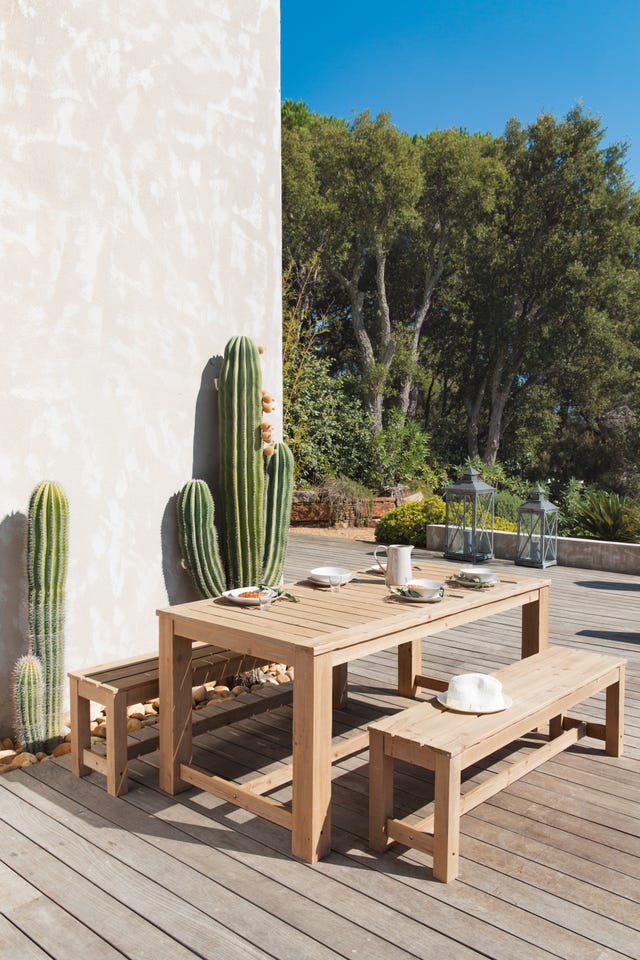 Wooden garden table + 2 benches