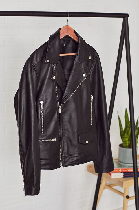 Clothing, Jacket, Leather, Leather jacket, Black, Outerwear, Clothes hanger, Sleeve, Textile, Top, 