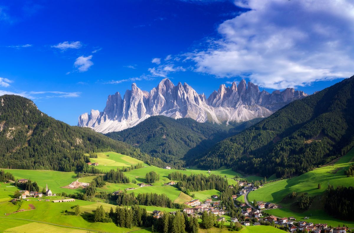 val di funes, san giovanni church panorama   villnöss, southtirol