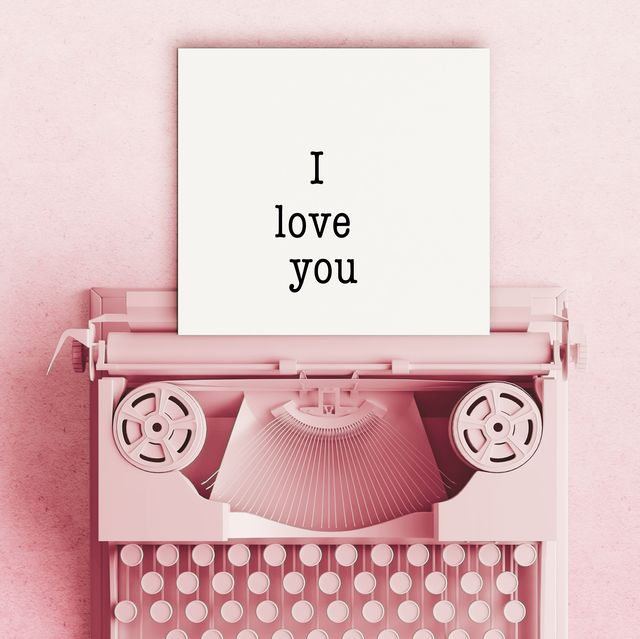 the ultimate valentine's day quote, i love you, typed on a pink typewriter on a pink surface