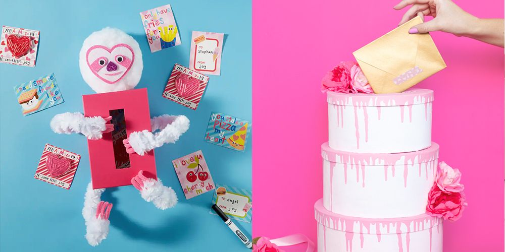 valentines box ideas, sloth box and cake card box