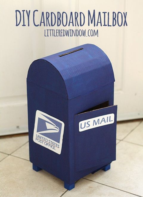 blue cardboard valentine box idea that resembles an official collection box of the united states post office