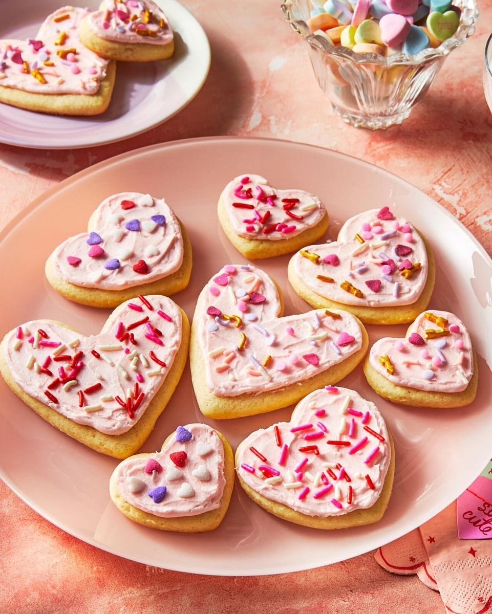 heart cookies with valentines day sprinkles