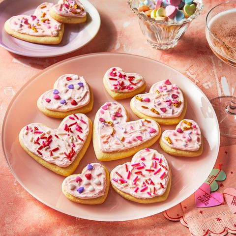 heart cookies with valentines day sprinkles