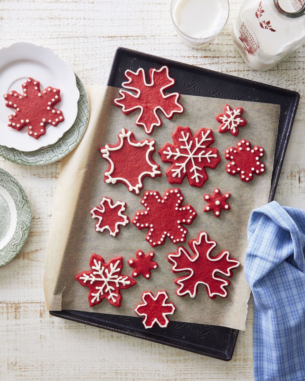 red velvet snowflakes with cream cheese icing