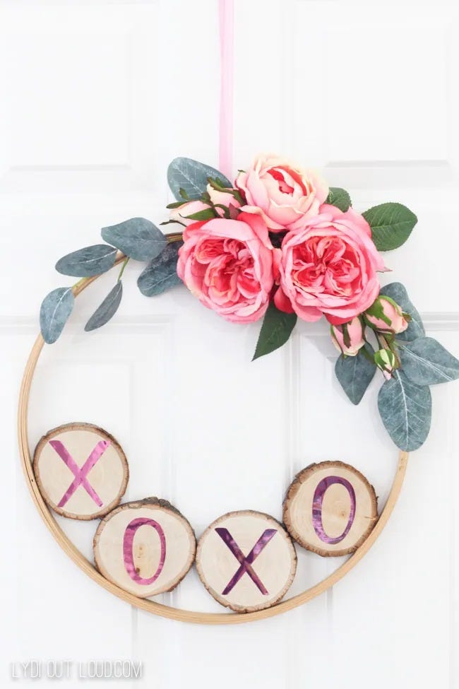 valentines day crafts xoxo hoop with flowers on the top