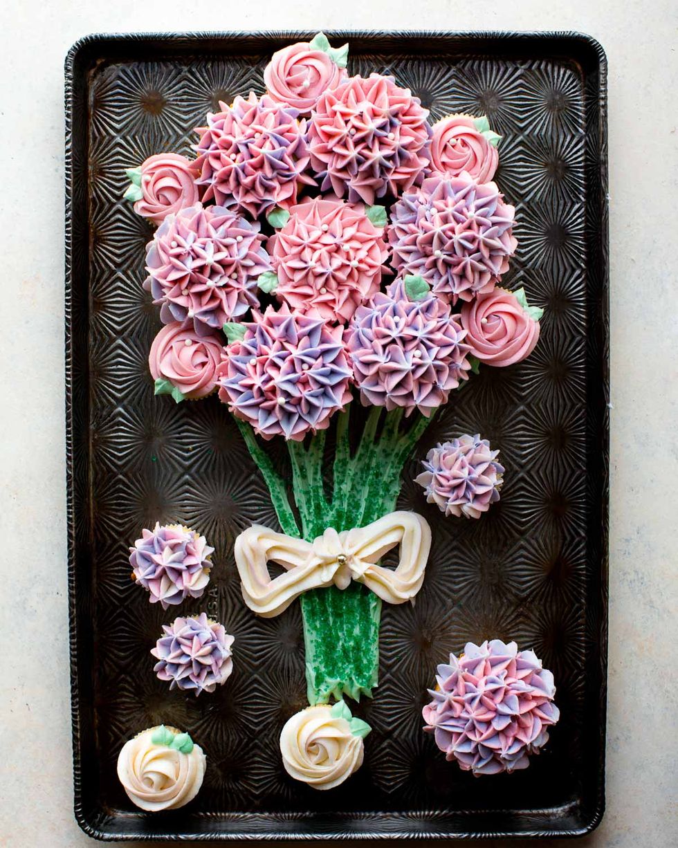 cupcake bouquet on sheet tray