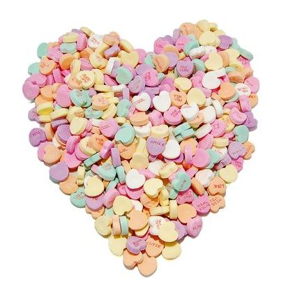 valentines day conversation hearts in the shape of a heart