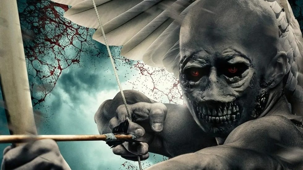 a demonic cupid raises a bow in a promotional image from cupid, a good housekeeping pick for best valentine's day horror movies